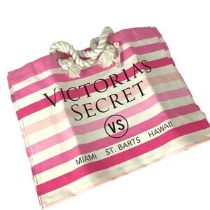 Victorias Secret Pink & White Striped Canvas Tote Bag